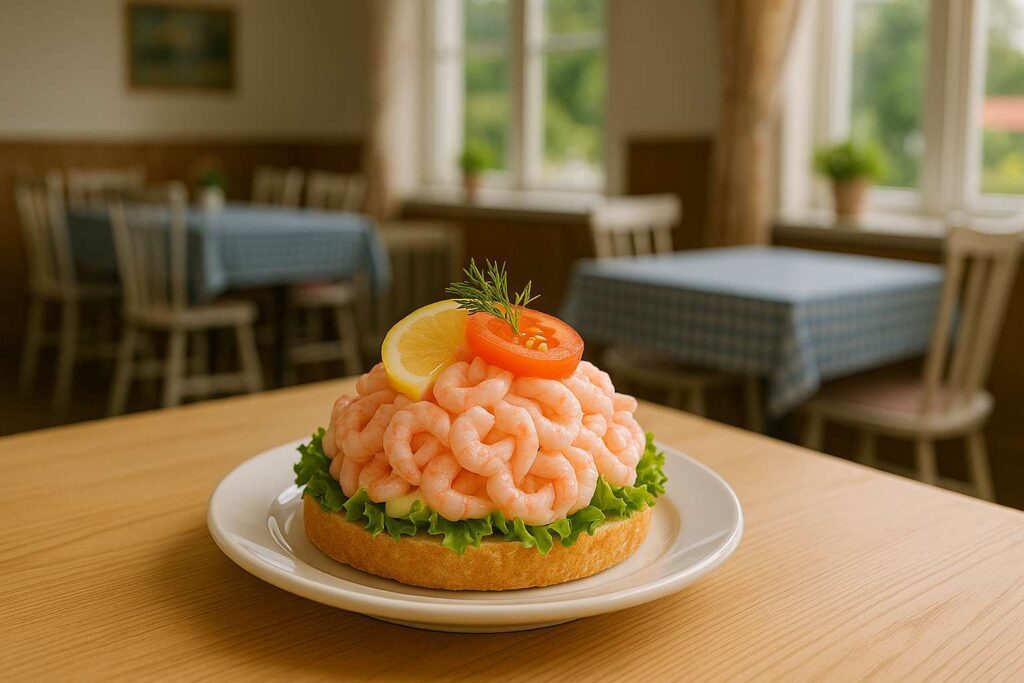 Räkmacka på ett café i Vaxholm