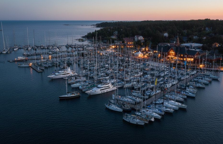 hamnen i Sandhamn kvällstid